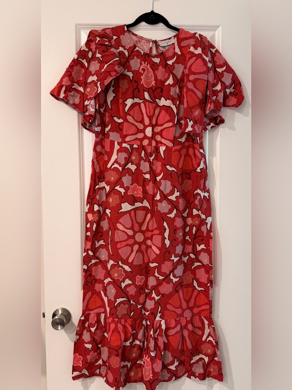 RHODE Red & Pink Floral Midi Dress - Picture 1 of 3